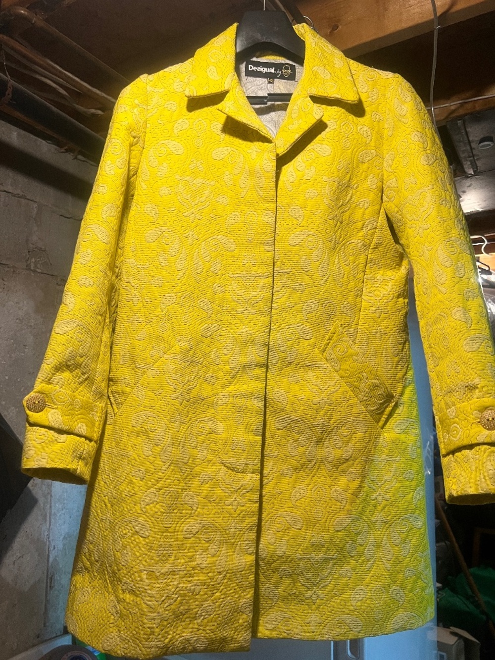 Desigual Christian Lacroix Natalia Coat Size 40 Yellow Paisley Brocade 41e2L08
